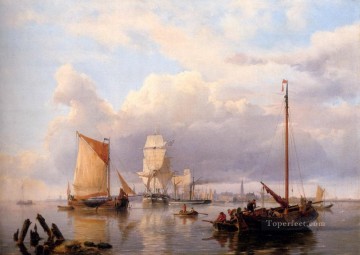 アントワープを背景にスヘルデ号で出荷 ヘルマナス Snr ケッコック海景ボート Oil Paintings